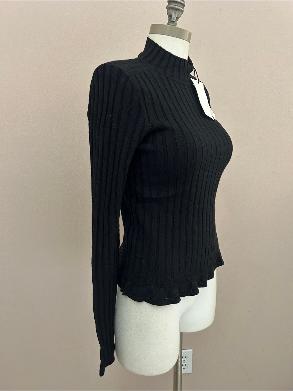 ba&sh Black Ribbed Mock-Neck Long Sleeve Top - Picture 2 of 10